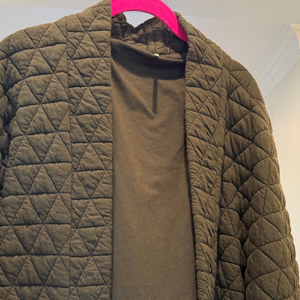 Hello Nite Quilted green Jacket - Classic Open Front Coat(bw) - Picture 3 of 7